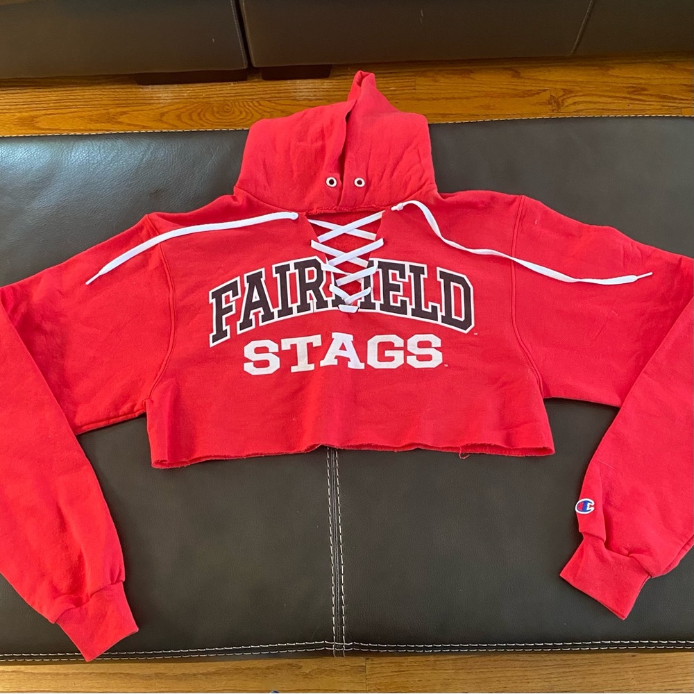Fairfield University Custom Red Cropped Hoodie - image 2